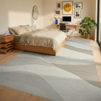 Neutral Toned Abstract Gradient Waves Rug - Bedroom View
