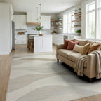 Neutral Toned Abstract Gradient Waves Rug - Living Room View