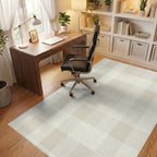 Neutral Toned Buffalo Check Plaid Rug Office View