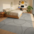 Neutral Wood Slice Circular Rug Bedroom View