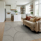 Neutral Wood Slice Circular Rug Living Room View