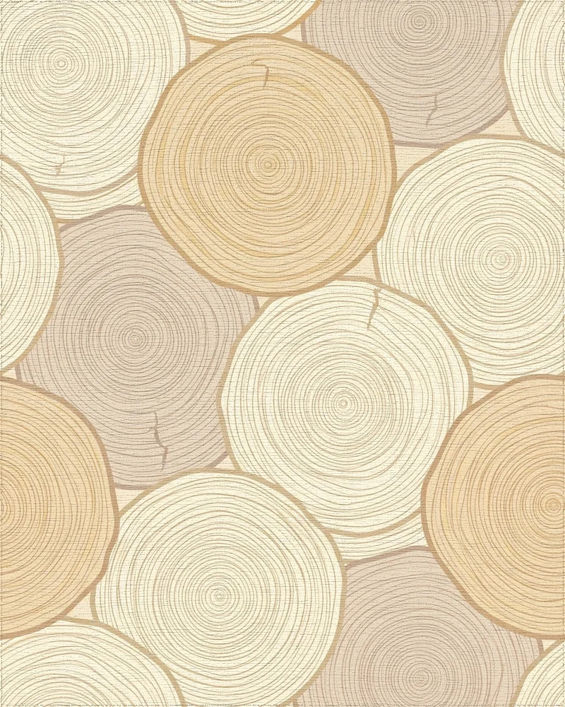 Neutral Wood Slice Rings Rug - Cutout View