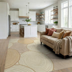 Neutral Wood Slice Rings Rug Living Room View