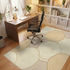 Neutral Wood Slice Rings Rug Office View