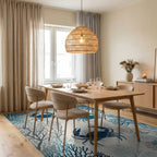 Ocean Blue Crab Coral Arrangement Rug - Dining Room View
