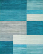 Ocean Blue Gradient Geometric Blocks Rug - Cutout View