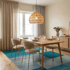 Ocean Blue Gradient Geometric Blocks Rug - Dining Room View