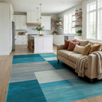 Ocean Blue Gradient Geometric Blocks Rug - Living Room View