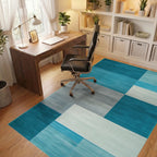 Ocean Blue Gradient Geometric Blocks Rug - Office View