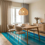 Ocean Blue Vertical Stripe Art Rug Dining Room View