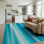 Ocean Blue Vertical Stripe Art Rug Living Room View