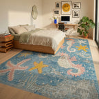 Ocean Seahorse Coral Stars Collection Rug - Bedroom View