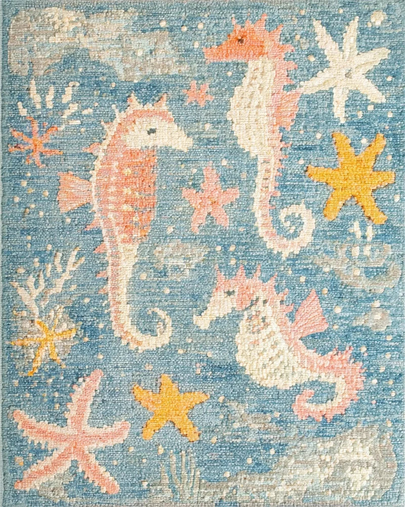 Ocean Seahorse Coral Stars Collection Rug - Cutout View