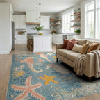 Ocean Seahorse Coral Stars Collection Rug - Living Room View