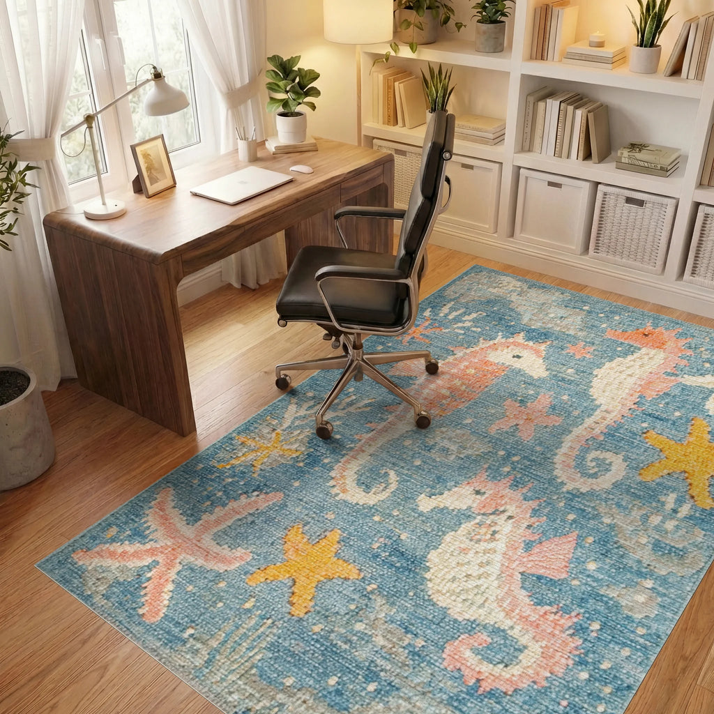 Ocean Seahorse Coral Stars Collection Rug - Office View