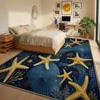 Ocean Starfish Coral Pattern Rug - Bedroom View