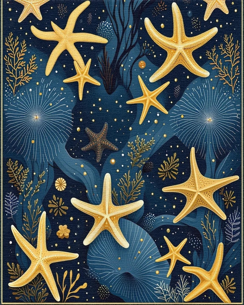 Ocean Starfish Coral Pattern Rug - Cutout View