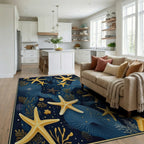 Ocean Starfish Coral Pattern Rug - Living Room View