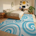 Ocean Swirl Blue Textured Rug Bedroom View