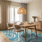 Ocean Swirl Blue Textured Rug Dining Room View