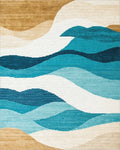 Ocean Wave Abstract Blues Tan Rug - Cutout View