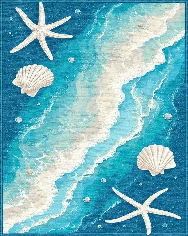 Ocean Wave Starfish Shell Pattern Rug - Cutout View