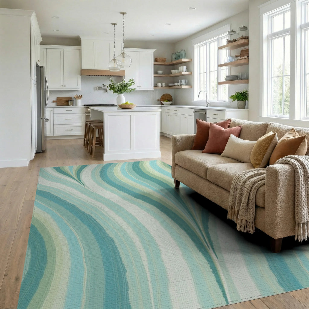 Ocean Wave Striped Pattern Rug Living Room View