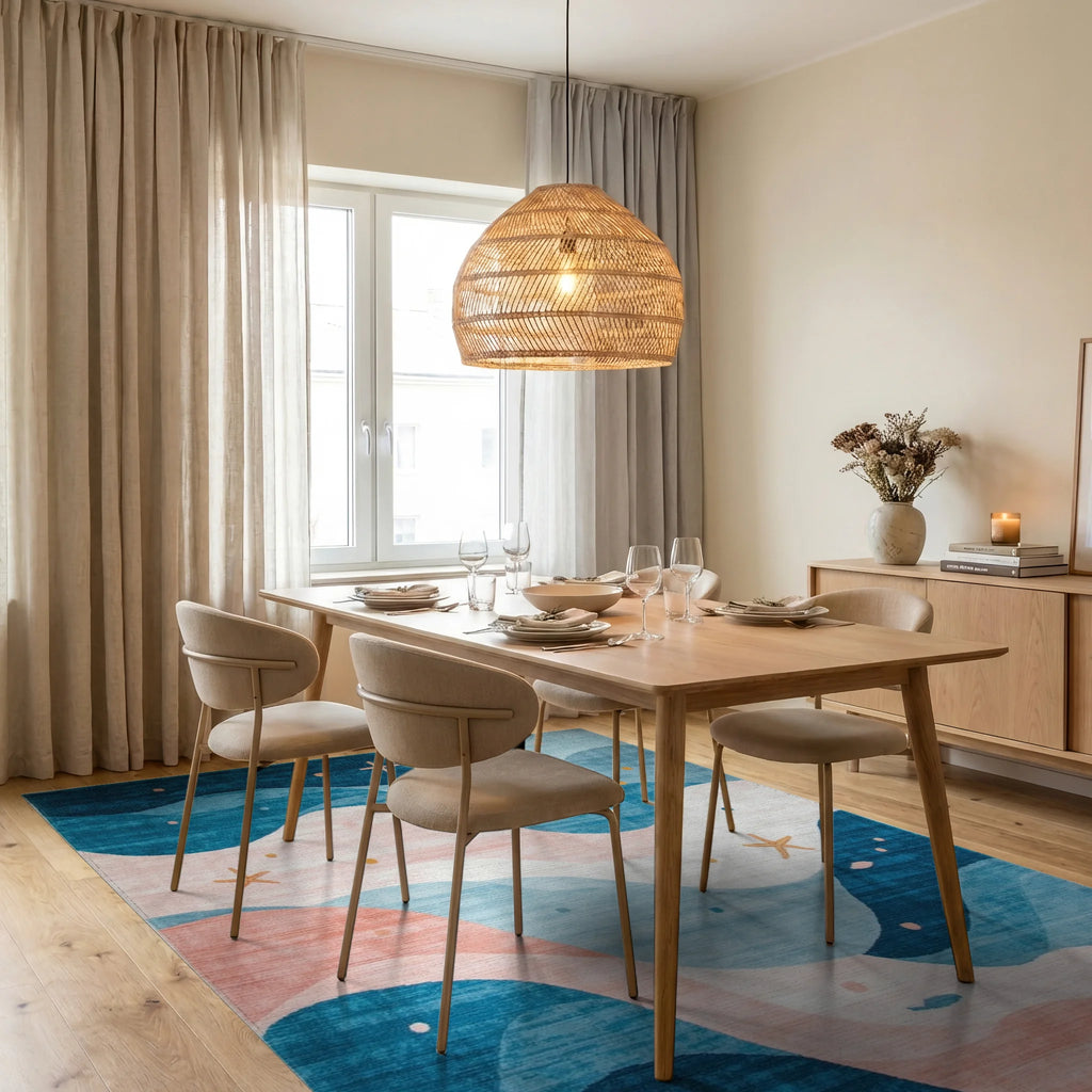 Ocean Waves Starfish Coral Rug - Dining Room View
