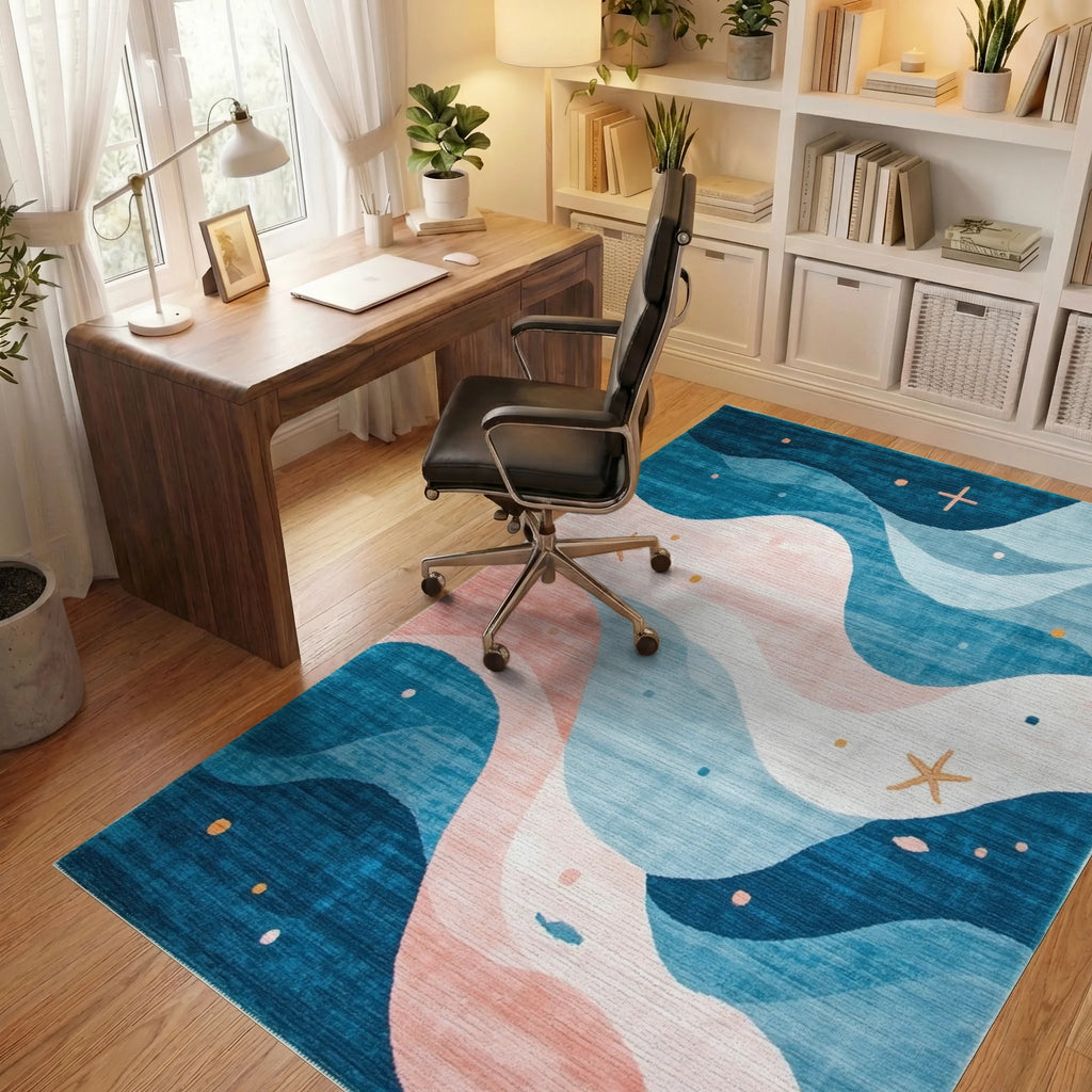 Ocean Waves Starfish Coral Rug - Office View