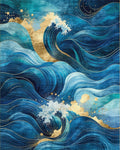 Ocean Waves with Gold Accents Rug - Cutout View