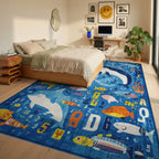 Oceanic Alphabet Dolphin Fish Collection Rug - Bedroom View