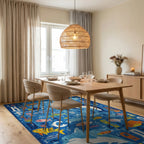 Oceanic Alphabet Dolphin Fish Collection Rug - Dining Room View
