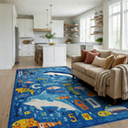 Oceanic Alphabet Dolphin Fish Collection Rug - Living Room View