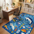 Oceanic Alphabet Dolphin Fish Collection Rug - Office View