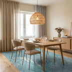 Oceanic Blue Coral Branch Arrangement Rug Dining Room View
