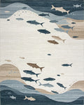 Oceanic Blue Fish School Rug - Cutout View
