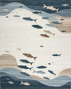 Oceanic Blue Fish School Rug - Cutout View