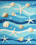 Oceanic Blue Shells Starfish Waves Rug - Cutout View