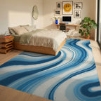 Oceanic Blue Swirl Marble Rug Bedroom View