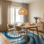 Oceanic Blue Swirl Marble Rug Dining Room View