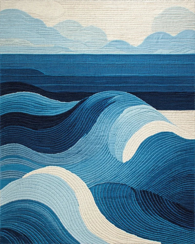 Oceanic Blue Wave Contemporary Rug - Cutout View