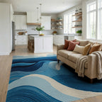 Oceanic Blue Wave Contemporary Rug - Living Room View