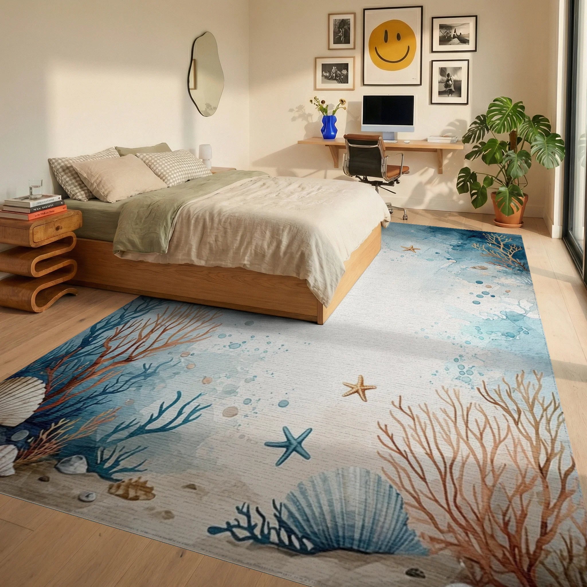 Oceanic Coral And Starfish Pattern Rug Bedroom View