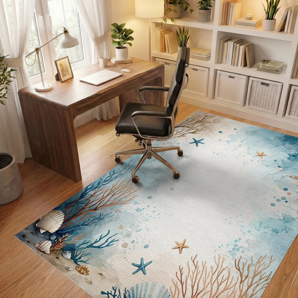 Oceanic Coral And Starfish Pattern Rug Office View
