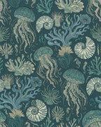 Oceanic Jellyfish Coral Nautilus Seascape Rug - Cutout View