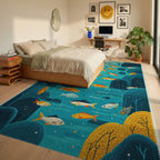 Oceanic Midwater Schooling Fish Rug - Bedroom View