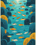 Oceanic Midwater Schooling Fish Rug - Cutout View