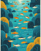 Oceanic Midwater Schooling Fish Rug - Cutout View