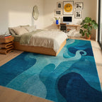 Oceanic Octopus Blue Swirl Rug - Bedroom View