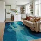 Oceanic Octopus Blue Swirl Rug - Living Room View